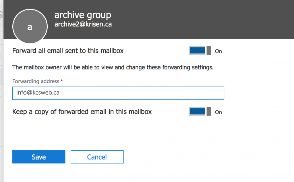 shared mailbox allows forwarding of 1 email address