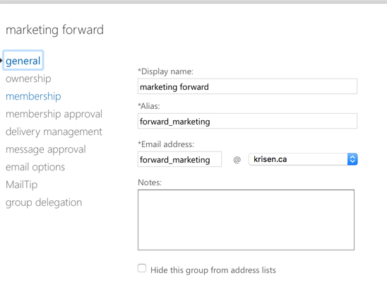 O365 distribution list with email address